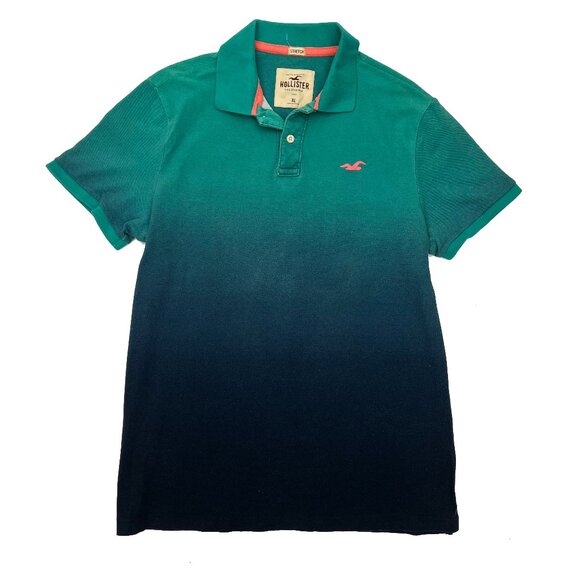 Hollister Polo Shirt Mens XL X-Large Blue Ombre Gradient Short Sleeve Stretch - Picture 1 of 4